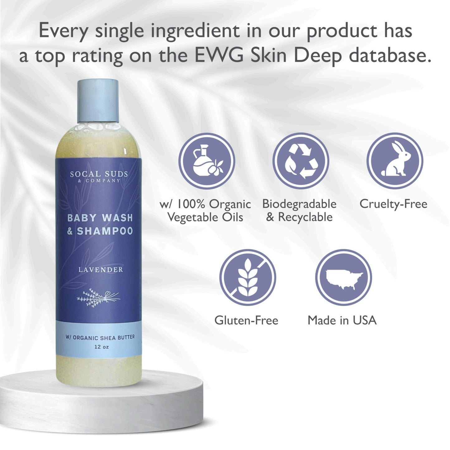 SoCal Suds & Company Baby Body Wash & Shampoo with Shea Moisture for Sensitive Skin, Bath & Hair Products for Toddlers & Babies, Natural Soap - 1 Pack Lavender 12oz Bottles