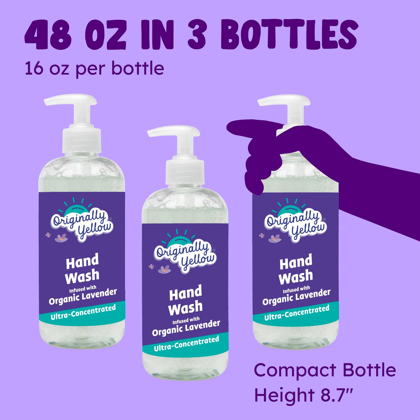 Originally Yellow Plant-Based Hand Soap All Natural Infused with Organic Lavender | Gentle Natural Hand Soap | Pet & Baby-Safe Soap, 16 Fl Oz (3-Pack)