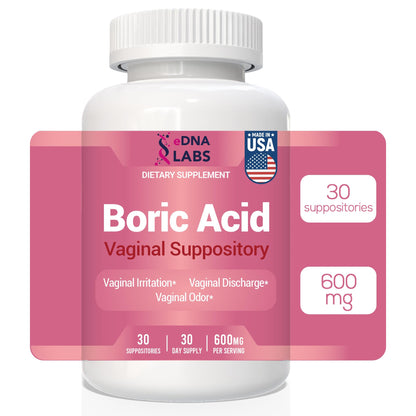 Boric Acid Suppositories for Women 600 mg, Pure Boric Acid pH Balance for Women & Vaginal Odor Control – 30 Suppositories, Made in USA