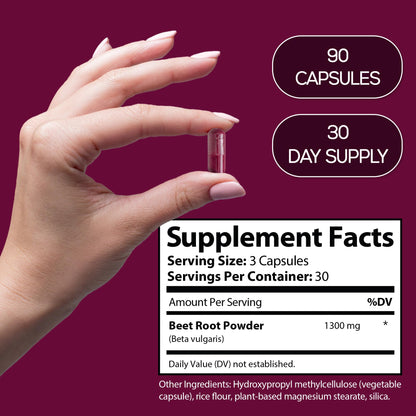 HARMONIFY Beet Root Capsules, Pure Beetroot Powder 1300 mg, Circulation Support Supplement, Vegan, Non-GMO, Gluten-Free – 90 Vegetable Capsules