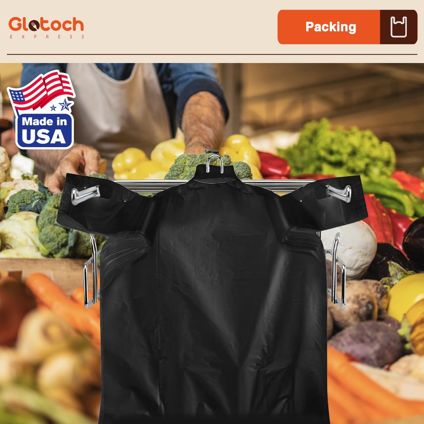 Glotoch 1000 Count Plastic T-shirt Bags Black, 11.5" x 6.5" x 21" Grocery Bags with Handles for Restaurant, Retail, Grocery Store, Takeout, Convenience Stores, Shopping Bag in Bulk