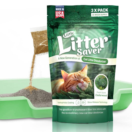 LITTLE SAVER Little Litter Saver | a New Generation Of Cat Litter Box Deodorizer | Unique Formula for Slow Release | Natural Fresh Scent | Up to 15 Weeks Supply | 3 x 0.5oz bags (Cedar)