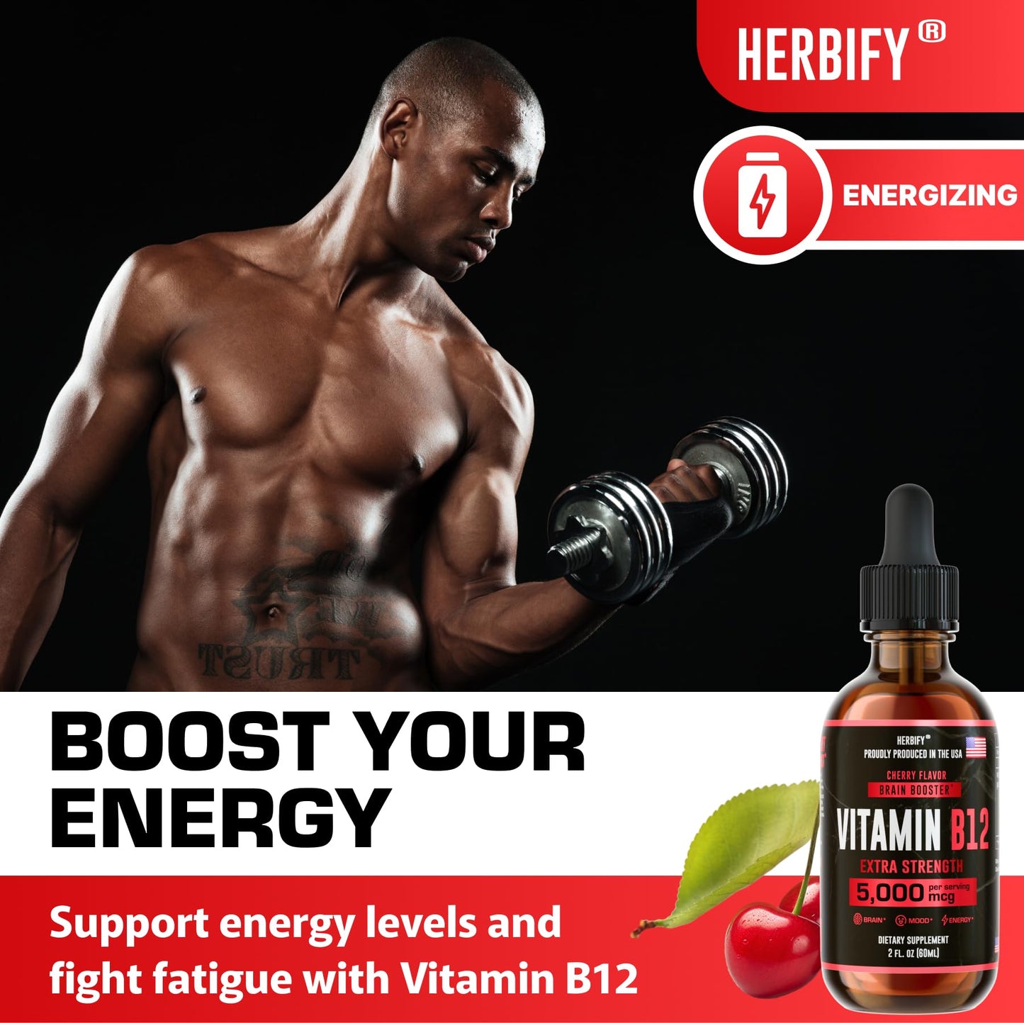 HERBIFY Vitamin B12 Methylated Multivitamin Energy Supplements for Women & Men - Liquid B12 Vitamins 5000 Mcg Methylcobalamin - Energy Support and Immune Health Liquid Vitamin 2 Oz