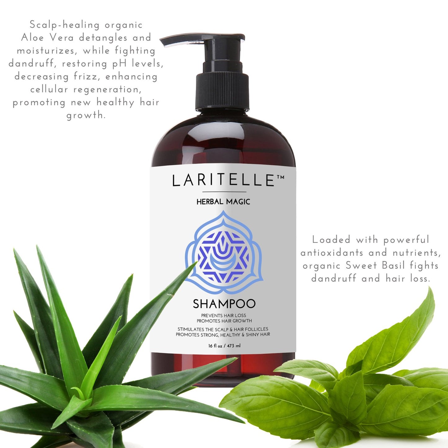 Laritelle Organic Unscented Shampoo Herbal Magic – 17.5 oz – Sulfate-Free, Vegan Hair Growth Shampoo for Sensitive Scalp – Made in California