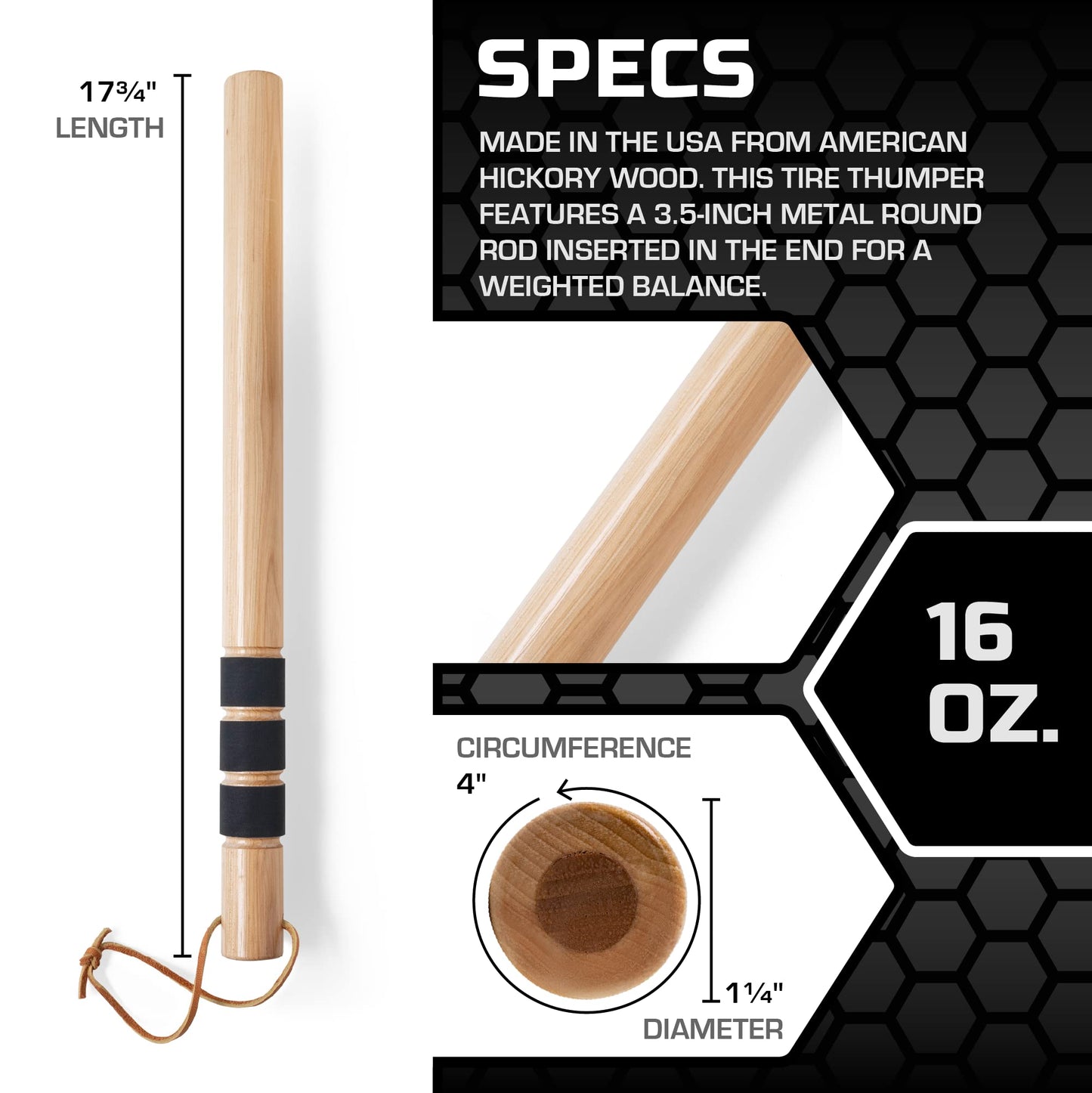 Big Rig Defense: Hickory Stick Tire Thumper - Made in USA - Fish Bat Tire Knocker - Truckers Tool for Checking Tire Pressure - Weighted Wood Stick with Extra Grip