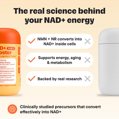 VitalForm NAD+ Booster – NMN + NR Complex for Energy, Healthy Aging, Brain & Mitochondrial Support – with Resveratrol, CoQ10, Quercetin, B12 & BioPerine – 60 Vegan Capsules