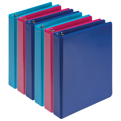 Samsill Economy 1 Inch Mini 3 Ring Binder, Made in The USA, 9.1” x 7.5” Round Ring Binder, Non-Stick Customizable Cover, Assorted Fashion, 6 Pack