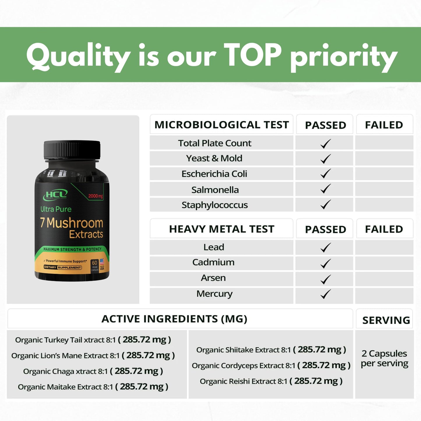 Mushroom Supplement Extracts of Lions Mane Cordyceps Chaga Reishi Turkey Tail Maitake Shiitake Capsules - Natural Vitamins Minerals Antioxidants Supplement - Made in The USA