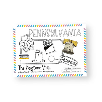 A Brighter Year Color Your Own Postcard - Pennsylvania State - 5"x 7", Premium Quality, Sturdy Cardstock, Sized for Mailing, Illustrations - Stress & Anxiety Relief