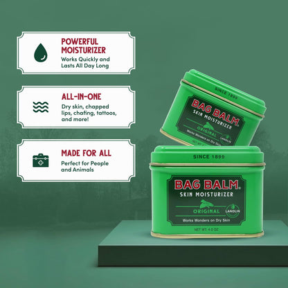 Bag Balm Vermont's Original Skin Moisturizer - Full Body Hydrating Skin Care: Dry Hands, Lips, Face, Feet & More - Unscented, Cruelty & Paraben Free - Day & Night, Men & Women (Made in USA)