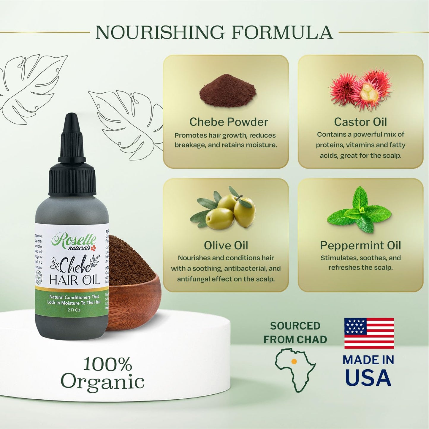 Roselle Naturals Chebe Oil for Hair Growth for Black Women, Chebe Oil Hair Growth Products Made in USA 2 Pack - Chebe Powder Chebe Hair Grease for Stronger, Longer, Thicker Hair, 2 Oz