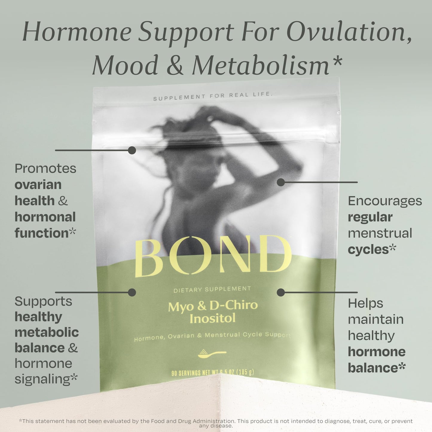 Bond Myo-Inositol & D-Chiro Inositol Powder – Hormone Balance, Cycle Regularity & Ovarian Support Supplement for Women – 40:1 Ratio Formula – Vegan, Sugar-Free, 90 Servings