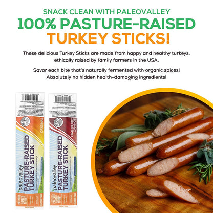 Paleovalley Turkey Sticks - Delicious Paleo Keto Snacks With Probiotics, 6g Protein - 10 Jerky Sticks - Cranberry Orange - No Gluten, Soy, or GMOs - Shelf Stable - Pasture-Raised, Made in the USA