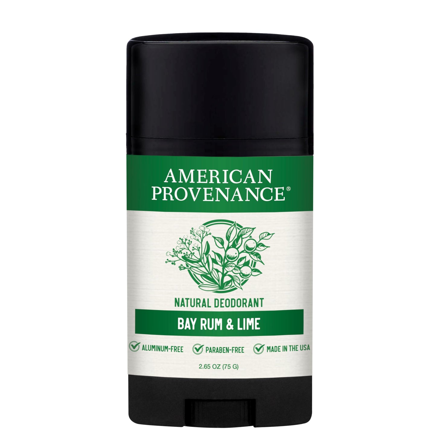 American Provenance All Natural Deodorant for Men and Women- Aluminum Free Deodorant that Lasts All Day - Made in the USA with Essential Oils & Cruelty Free - Bay Rum & Lime (1 Pack)