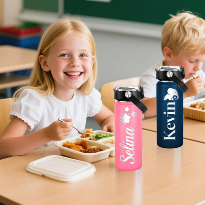 Personalized Kids Water Bottle with Name for School - Custom 18oz Water Bottle with Straw Lid Stainless Steel w/Engraved Names - Personalized Back to School Gifts for Boys Girls kids (Engraved)