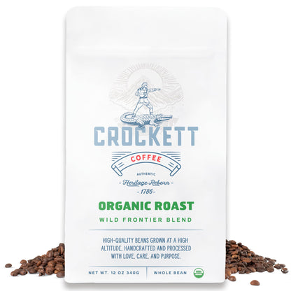 Crockett Whole Bean Coffee – USDA Organic Medium Roast Whole Coffee Beans with Smooth Flavor, Bold Aroma & Clean Finish – Healthy for Focused Energy, All-Day Drive & Guilt-Free Brewing