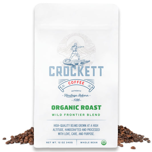 Crockett Whole Bean Coffee – USDA Organic Medium Roast Whole Coffee Beans with Smooth Flavor, Bold Aroma & Clean Finish – Healthy for Focused Energy, All-Day Drive & Guilt-Free Brewing