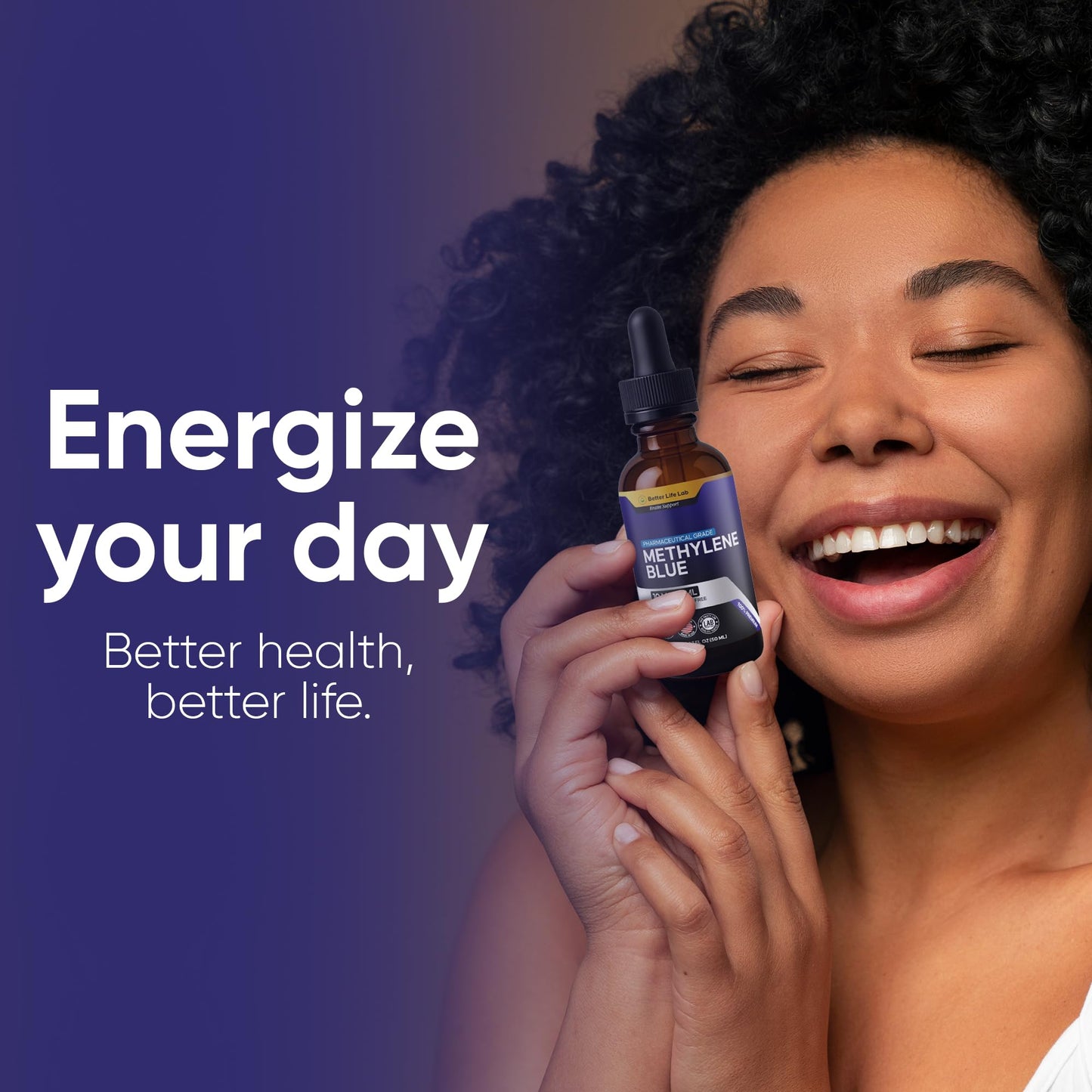 BETTER LIFE LAB Methylene Blue Pharmaceutical Grade 99.99% with Dropper, USP Grade Quality Drops, No Formaldehyde, Made in USA (1% 50ml Bottle)