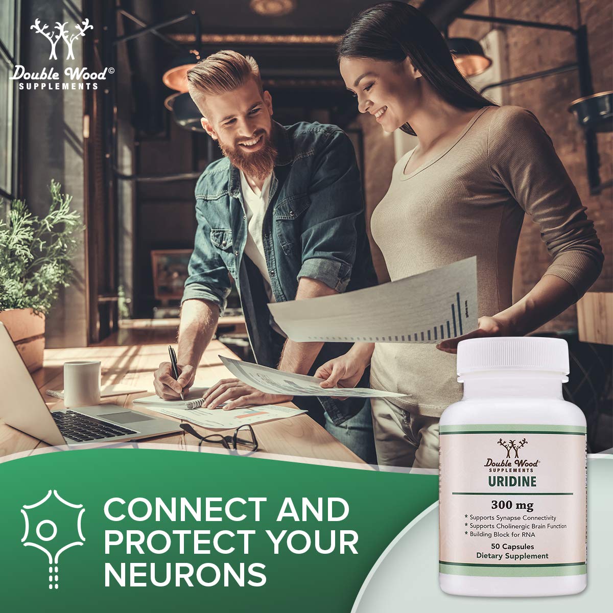 Uridine Monophosphate - Third Party Tested (Choline Enhancer, Beginner Nootropic) (300mg, 60 Capsules) Synergy with Alpha GPC Choline for Brain Health and Memory by Double Wood