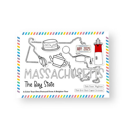 A Brighter Year Color Your Own Postcard - Massachusetts State - 5"x 7", Premium Quality, Sturdy Cardstock, Sized for Mailing, Illustrations - Stress & Anxiety Relief