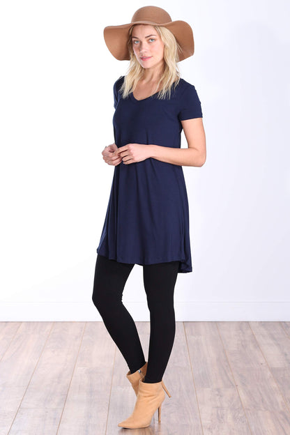 Popana Womens Short Sleeve Summer Tunic Tops to Wear with Leggings Loose Fit Made in USA Navy