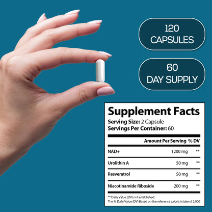 HARMONIFY NAD+ Nicotinamide Riboside Resveratrol with Urolithin A 1500mg, Advance Support Supplement, 120 Capsules 60-Day Supply, Proudly USA Company