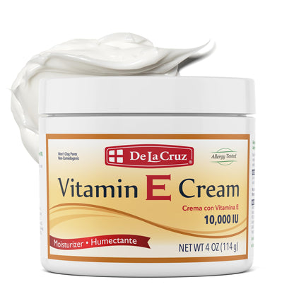 De La Cruz Vitamin E Cream for Face and Neck - Moisturizing Skin Care for All Skin Types - 0.42 oz trial + 4 oz Bundle - Made in USA
