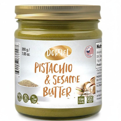 DORREL Pistachio & Sesame Halva Butter | Dairy-Free Vegan Spread | Made with 60% California Pistachios | Non-GMO | Kosher Pareve | Healthy Sweet & Savory Halva Spread (200g / 7.05oz)