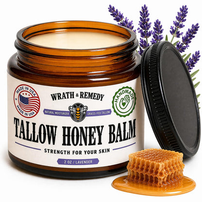 Organic Beef Tallow for Skin - 2OZ (Lavender, Concentrated) — US-Made Grass Fed Tallow and Honey Balm Moisturizer for Face, Hands & Body — Intensive Care for Dry Sensitive Skin, Eczema (No Additives)