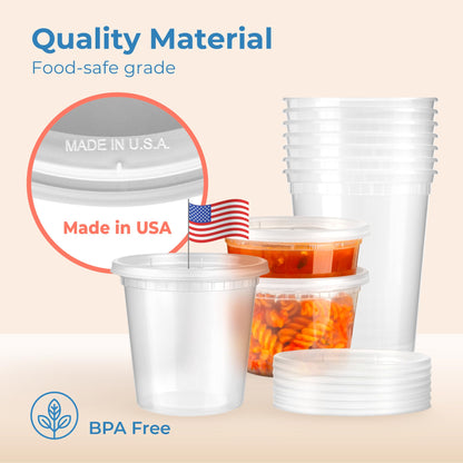 Fit Meal Prep 36 Pack 8 16 32 oz Deli Containers with Lids Variety Pack, US Made Leakproof Assorted Plastic Soup Container, Combo Clear Food Storage Containers for Restaurant, Microwave Freezer Safe