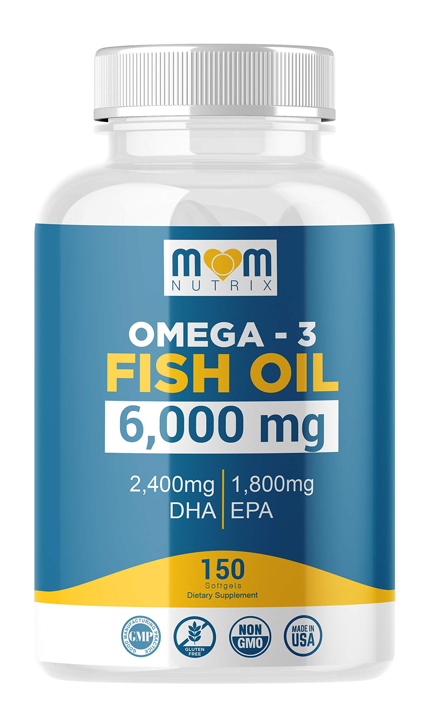 Omega 3 Fish Oil 6000 Mg with Maximum EPA DHA - Supports Brain, Liver, Heart & Immunity - Made in The USA - 150 Softgels