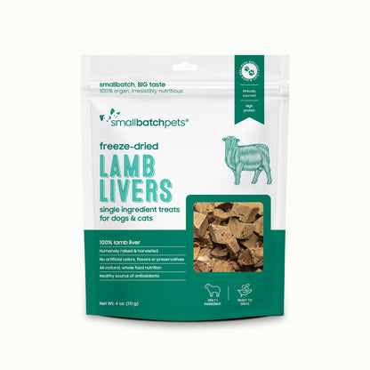 smallbatch Freeze Dried Dog Treats, Lamb Liver Treats for Dogs & Cats, High Protein, Single Ingredient Dog Treat for Training or Food Topper, Natural, Humanely Sourced Meat, Made in The USA, 4 oz