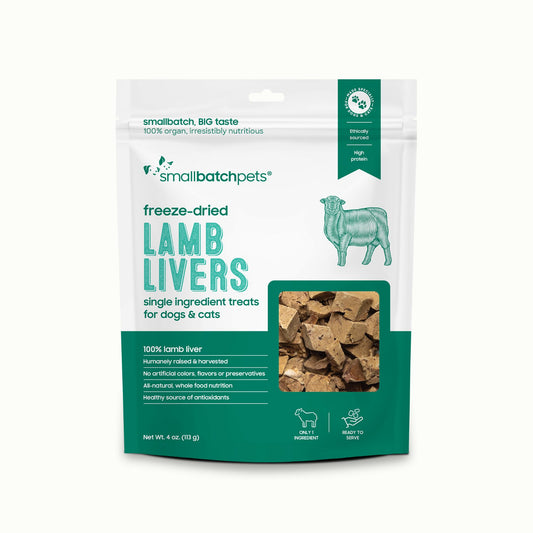 smallbatch Freeze Dried Dog Treats, Lamb Liver Treats for Dogs & Cats, High Protein, Single Ingredient Dog Treat for Training or Food Topper, Natural, Humanely Sourced Meat, Made in The USA, 4 oz