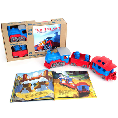 Green Toys Train & Storybook Set - Pretend Play, Motor Skills, Reading, Kids Toy Vehicle Gift Set. No BPA, phthalates, PVC. Dishwasher Safe, Recycled Materials, Made in USA.