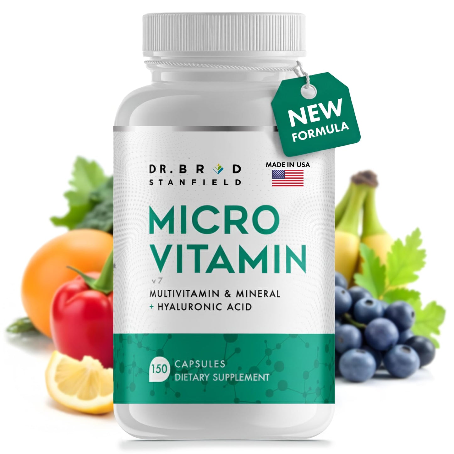Dr Brad Stanfield Daily Low Dose MultiVitamin & Mineral for Men & Women to Support Cognitive Performance & Memory + Hyaluronic Acid for Skin Health + TMG for Exercise (150 Count)
