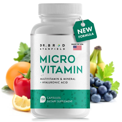 Dr Brad Stanfield Daily Low Dose MultiVitamin & Mineral for Men & Women to Support Cognitive Performance & Memory + Hyaluronic Acid for Skin Health + TMG for Exercise (150 Count)