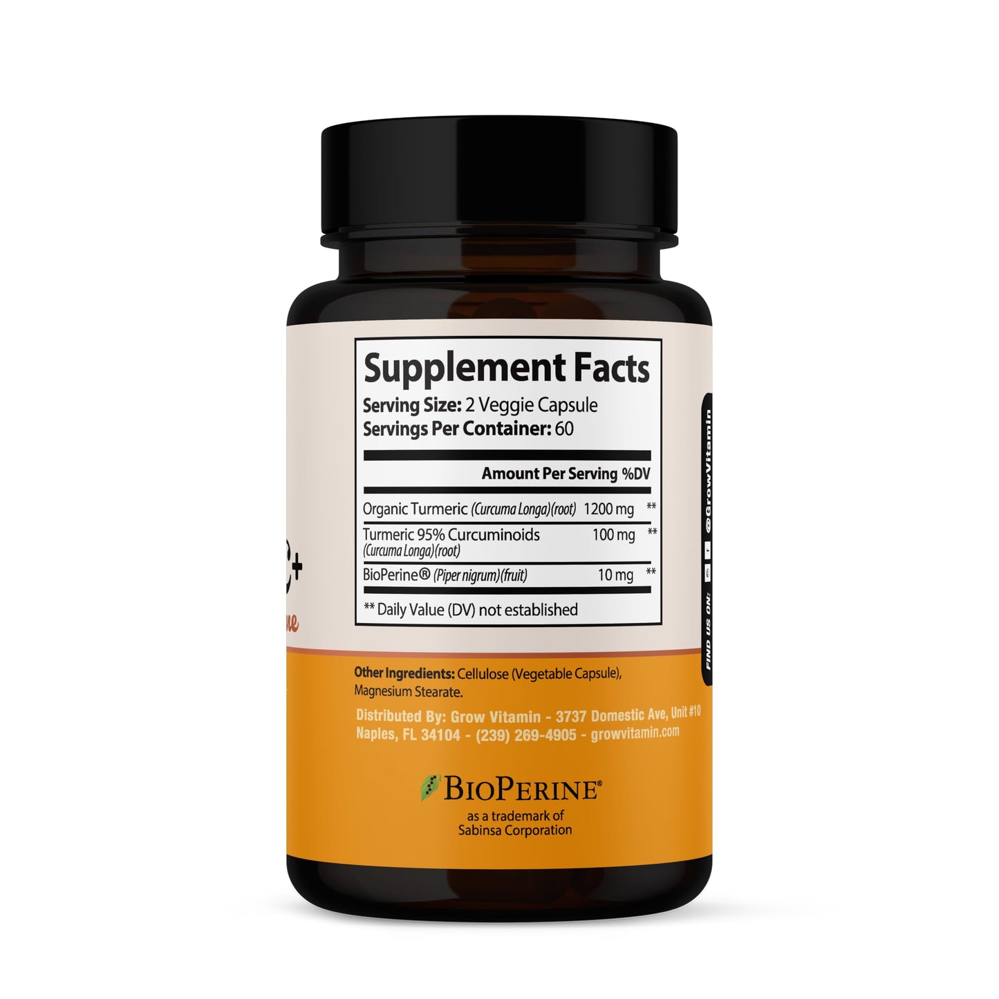 Grow Vitamin Curcumin+ Ultra: Organic High-Potency Blend | Maximum Strength Turmeric Formula with 95% Curcuminoids | USDA Certified | 30-Day Supply