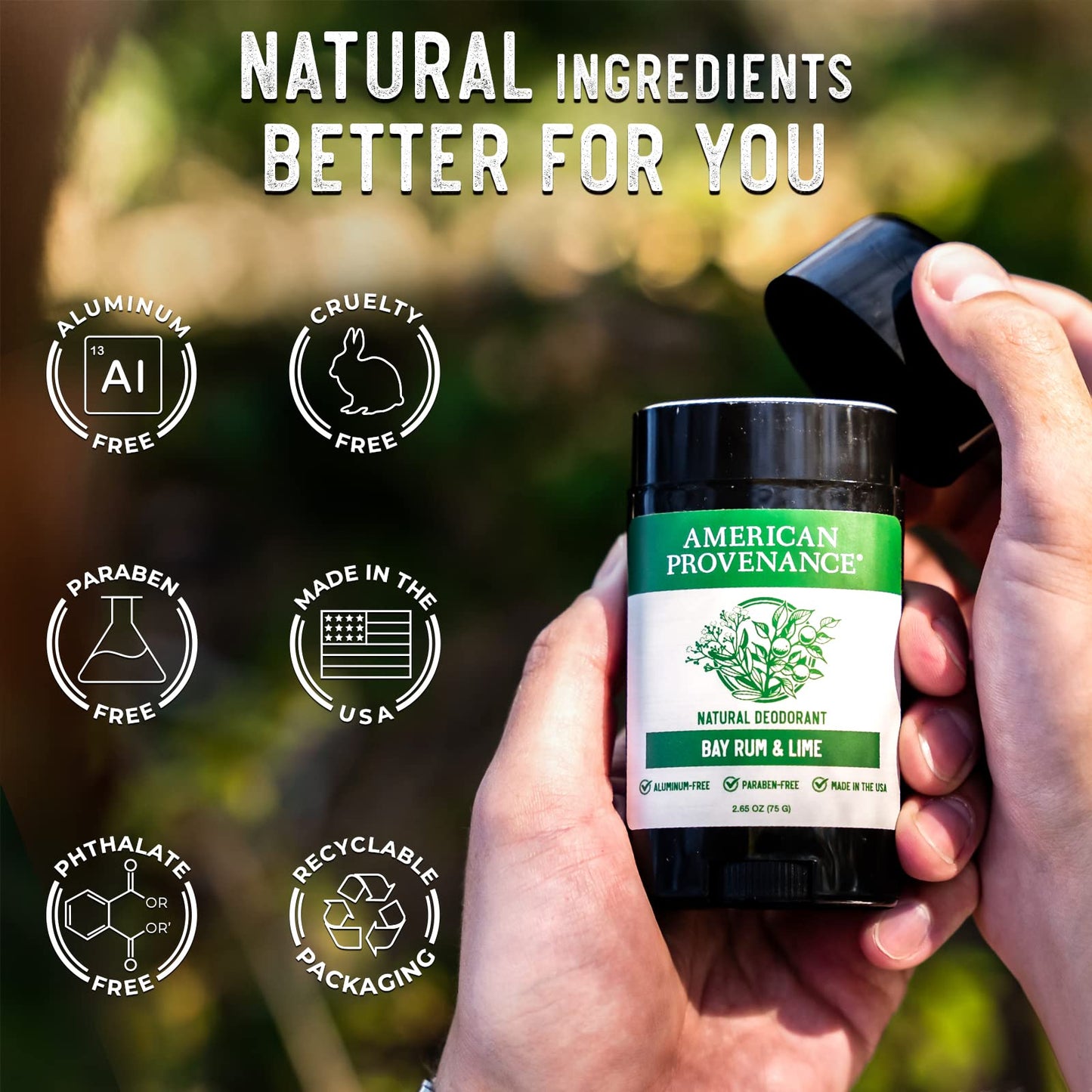 American Provenance All Natural Deodorant for Men and Women- Aluminum Free Deodorant that Lasts All Day - Made in the USA with Essential Oils & Cruelty Free - Bay Rum & Lime (1 Pack)