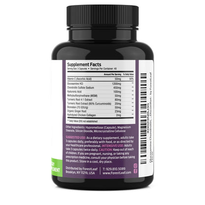 Glucosamine Chondroitin MSM Complex Supplement - Triple Strength 1200mg Joint Support Supplement for Women & Men with Turmeric, Hyaluronic Acid and Bromelain for Muscle Flexibility - 120 Caps