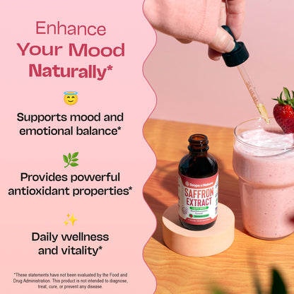 Saffron Supplements for Kids & Adults – Made with Pure Saffron Extract – Vegan, Fast Absorbing – Mix with Drinks – Supports Eye Health, Emotional Balance and Antioxidant Level Boost (Strawberry, 60mL)