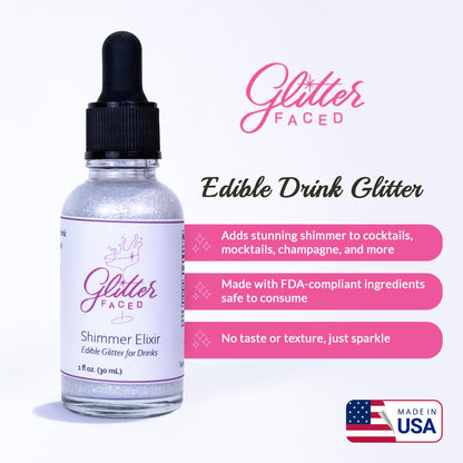 Glitter Faced Shimmer Edible Glitter For Drinks With 0-Calories, No Taste or Texture | 30ml Food-Grade, 30 Drinks, Luster Dust | Ideal for Beverages, Galentine’s, Parties & Events | Made in USA