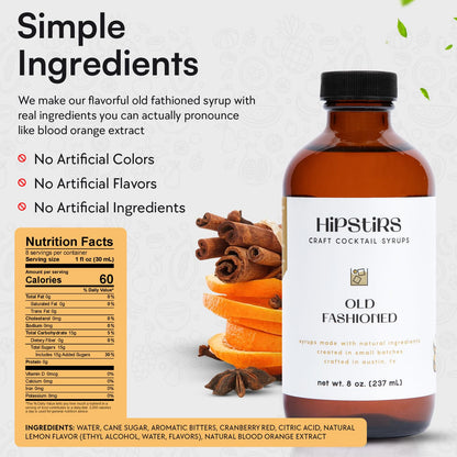 HipStirs Old Fashioned Mix - Our Artisan Old Fashioned Syrup uses Real Blood Orange Bitters for Cocktails to Make it a Rich and Timeless Winter Drink Mixer (8 Fl Oz)