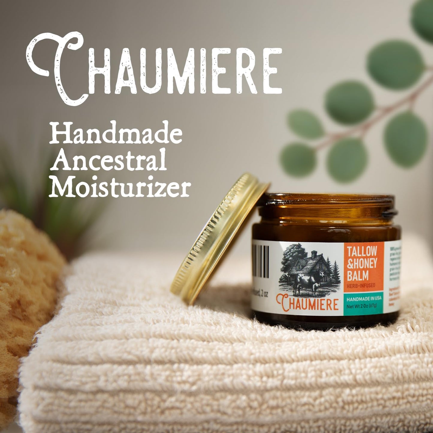 Chaumiere Herb Infused Organic Grass Fed Beef Tallow Honey Balm -Tallow Face Moisturizer - Whipped Tallow and Honey Balm - Raw Honey, Facial Lotion for Sensitive Skin - 2.5 oz