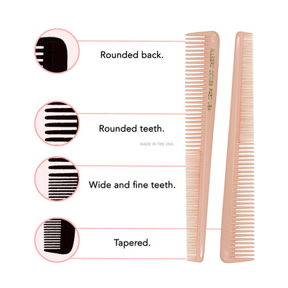 Allegro Tapered Hair Combs - 6 Pcs Barber & Hairstylist Combs for Men & Women, Made in USA (Rose)