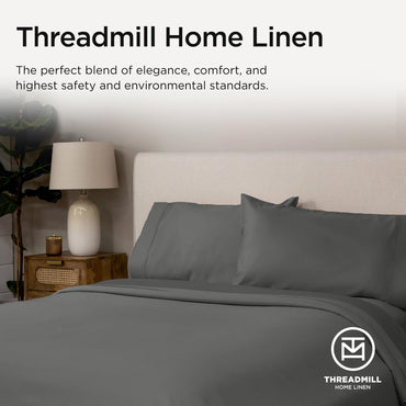 Threadmill Supima Cotton Sheets Queen | 656 Thread Count Queen Sheets for Queen Mattress | 4 Piece Luxury Bed Sheets | Sateen Weave Hotel Quality Sheet with Elasticized Deep Pocket | Dark Grey Sheet