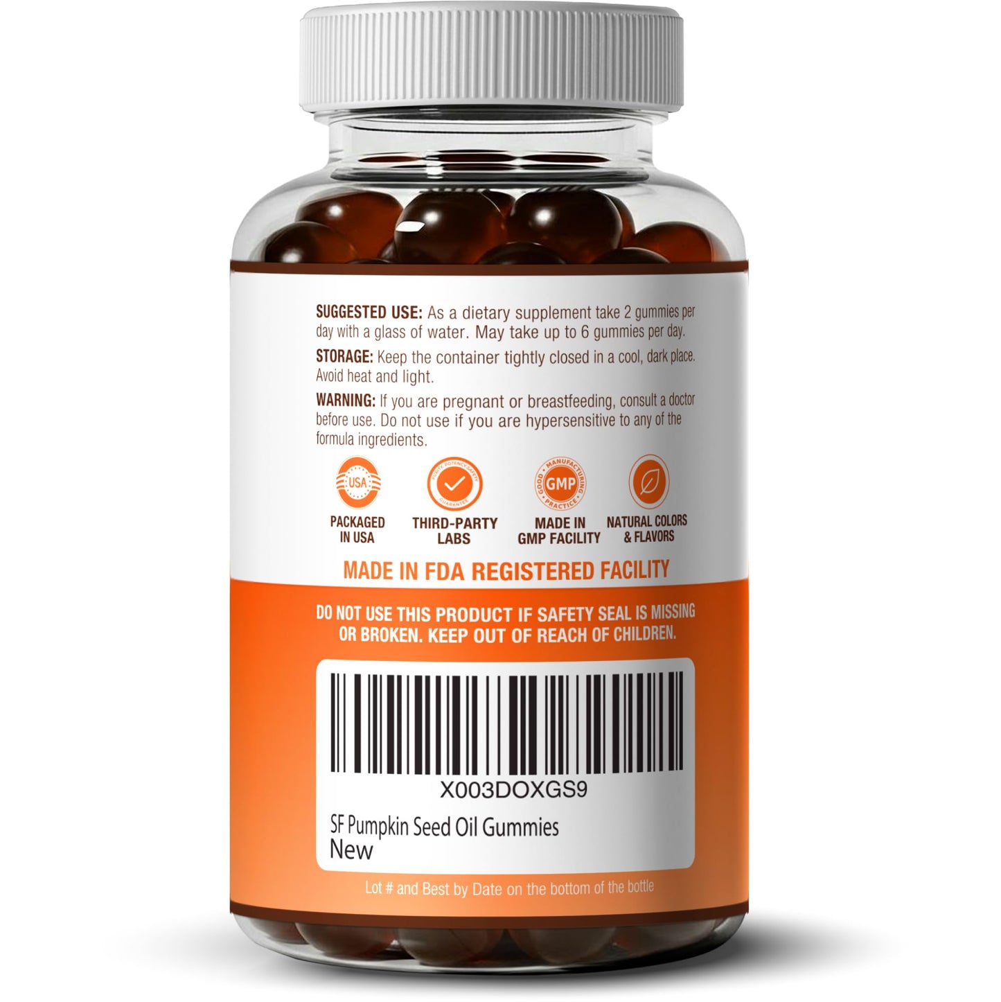 Sugar-Free Pumpkin Seed Oil Gummies (4,000mg/serving) Pumpkin Seed Oil for Hair Growth, Youthful Skin, Prostate Health, Immune & Urinary Tract Support-Natural Source of Essential Fatty Acids-60 Chews