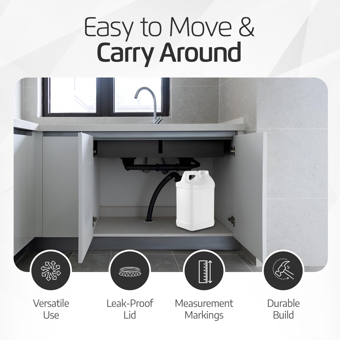 2.5 Gallon Water Jug – Water Container Heavy-Duty HDPE Carboy for Automotive Used Oil & Liquid Storage – 10 Quart Mixing Container with Secure Lid – Made in USA