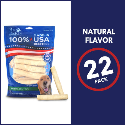 Pet Factory 100% Made in USA Beefhide 5" Chip Rolls Dog Chew Treats - Natural Flavor, 22 Count/1 Pack