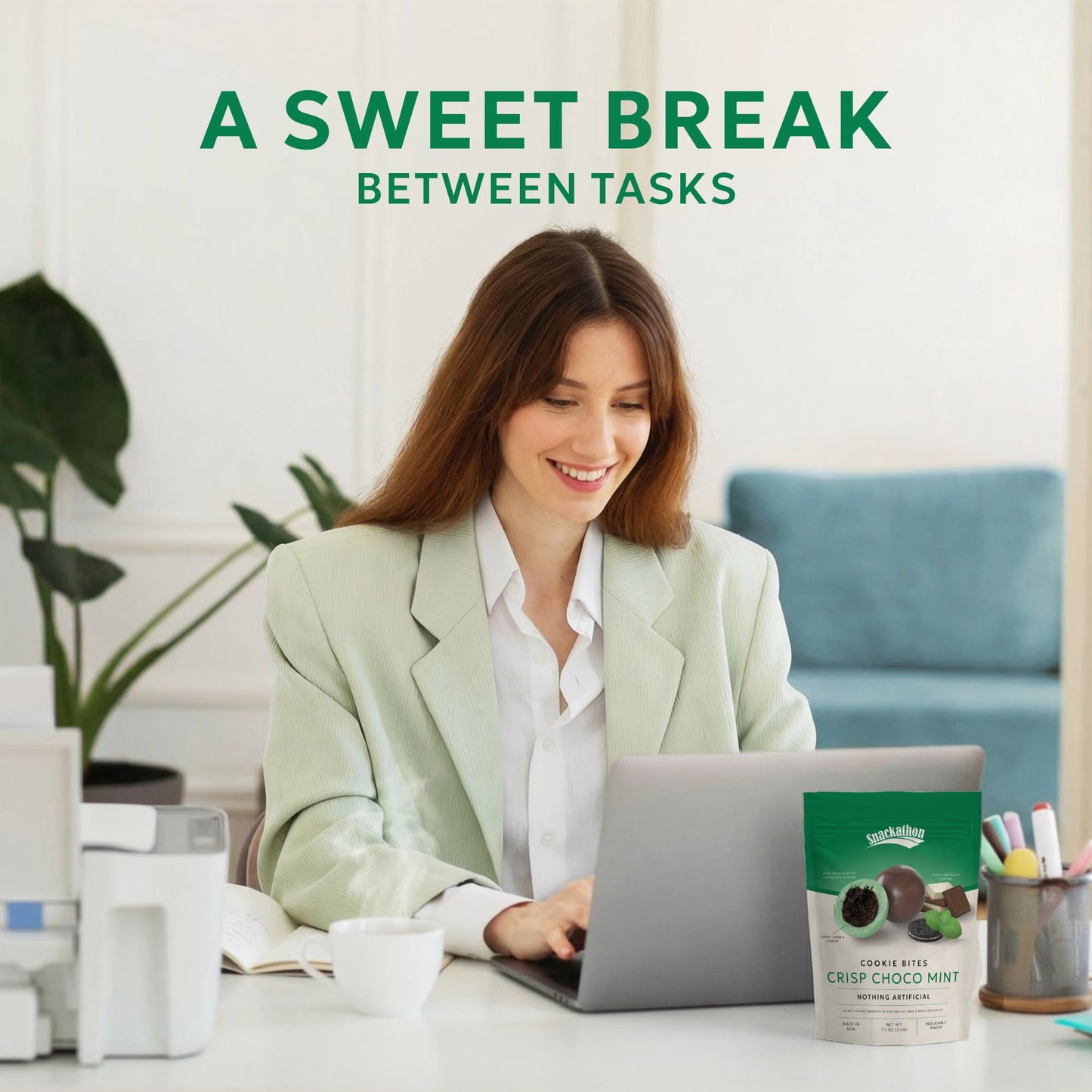 Snackathon Crisp Choco Mint Cookie Bites, 7.5 oz Resealable Snack Pack, Mint White and Dark Chocolate Covered Cookie Bite, Grocery Cookies for Parties, Snack Bag & Sharing, Made in USA