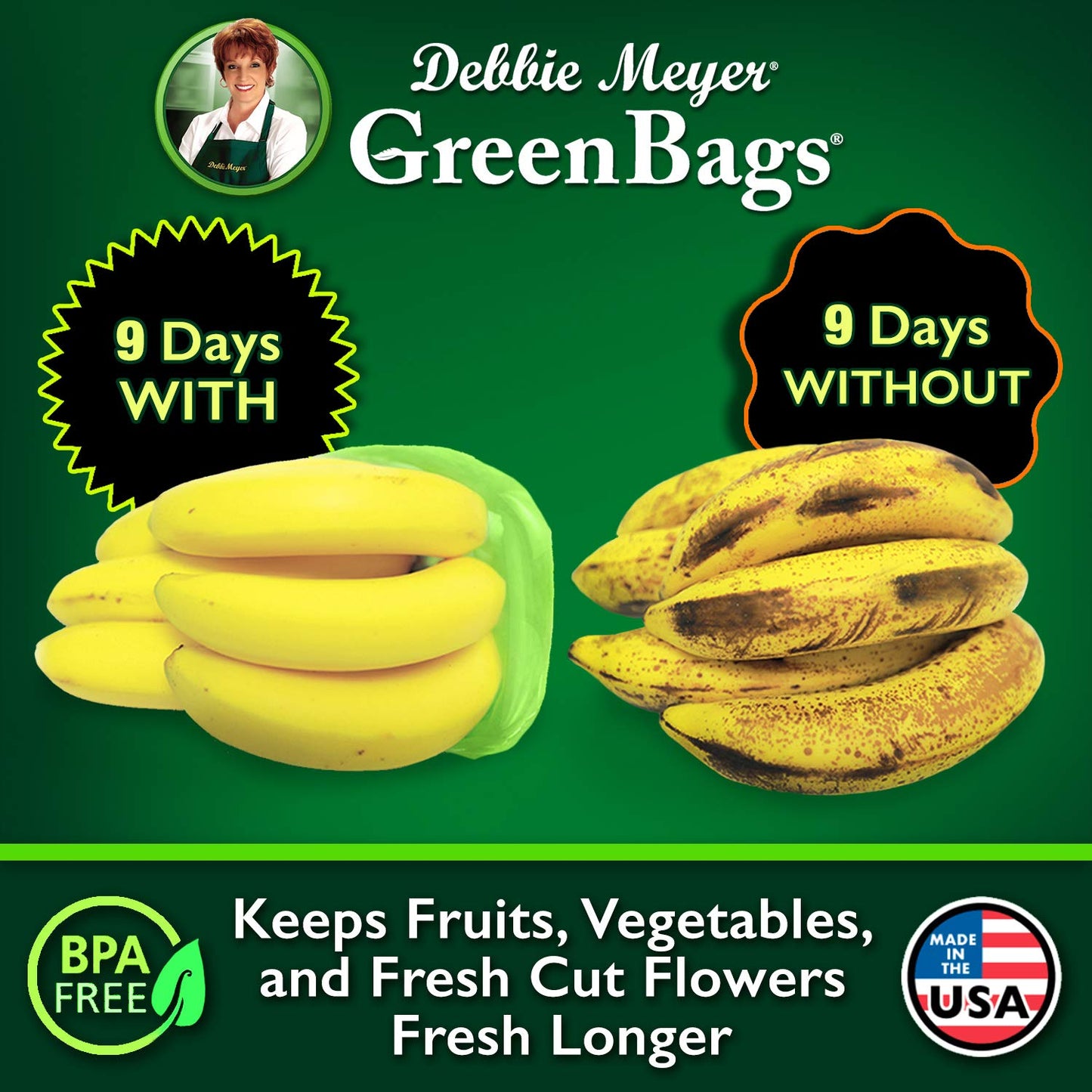 Debbie Meyer GreenBags – Keeps Fruits, Vegetables, and Cut Flowers, Fresh Longer, Reusable, BPA Free, Made in USA